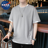 NASA WASSUP短袖t恤男士夏季薄款棉潮流帅气百搭冰丝男装体恤上衣服 灰色 XL （120-150斤）