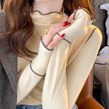 俞兆林半高领打底衫女加绒秋冬长袖T恤秋冬百搭木耳边洋气内搭修身上衣