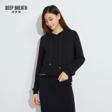 深呼吸DEEP BREATH女装简约百搭连帽套头卫衣针织衫上衣女A300858 黑 M (3码)