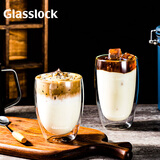 Glasslock杯子双层咖啡玻璃杯耐热防烫透明拿铁牛奶家用水杯简约无柄350ml