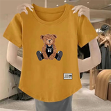 清仓捡漏尾单大牌美式复古小熊t恤女短袖夏大码宽松上衣遮肚子 78下印姜黄色中豹纹熊 XL