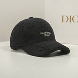 CTRLEND新款刺绣帽子女士秋冬季时尚百搭毛绒鸭舌帽加厚保暖棉帽棒球帽 黑色