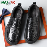 卡帝乐鳄鱼（CARTELO）男鞋一脚蹬休闲皮鞋男厚底手抓纹防皱设计男士乐福鞋9867黑色43