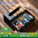 苏氏陶瓷（SUSHI CERAMICS）手绘釉画彩茶杯千里江山六色功夫茶杯节日伴手礼茶具手提礼盒套装