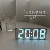 BBA闹钟智能学生镜面led电子时钟桌面床头摆件数字闹铃 镜面白色0712