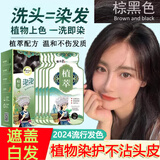 七味堂染发剂泡泡纯染发膏植物一洗黑天自然黑盖白头发然黑色男女士专用 棕黑色 200ml 10袋 （盖白发）