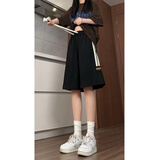 QGF中长款过膝短裤女新款夏季半截中裤休闲宽松运动五分裤子中性女装 黑色 M