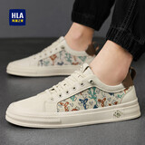 海澜之家HLA男鞋复古百搭板鞋男简约免系带休闲鞋男 D177米白色42
