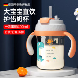 SAFETY JOY大宝宝喝奶吸管杯喝汤米糊碗1-3岁6直饮牛奶杯ppsu带刻度直饮杯 霞光橙 300ml 【带2吸管+收纳盒】
