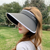 目丸UPF50+大帽檐夏季骑车防紫外线空顶防晒帽女uv太阳帽子遮阳帽遮脸 3#深灰色白边 【可折叠】