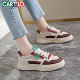 卡帝乐鳄鱼女鞋休闲鞋女皮面运动鞋外穿孕妇平底休闲板鞋子女 1548 红色 35