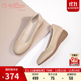 金利来（Goldlion）女鞋坡跟皮鞋时尚圆头牛皮浅口一脚蹬单鞋女 G662320016杏色37