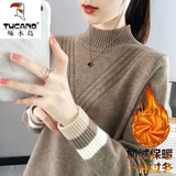 啄木鸟针织衫女加/绒加厚秋冬新款毛衣女半高领宽松外穿加厚内搭保暖 驼色【加绒】【全身保暖】 加厚 XL 建议120-130斤穿
