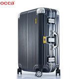 occa/鸥卡新款纯PC旅行箱女铝镁合金包角拉杆箱万向轮奶咖色行李箱子 雾面黑 25英寸 （3锁扣）