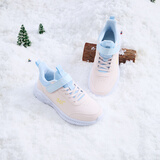 361°儿童运动鞋男童跑鞋秋冬密网轻便魔术贴女童皮革加绒保暖运动鞋 【皮革加绒】玫瑰水粉色/水清蓝色 35