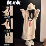 梦舒纷睡袍女冬睡衣春秋季可爱学生中长款加绒加厚宿舍家居服珊瑚绒卡通 小幽灵睡袍+裤子 L