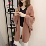 AEMAPE2025早秋新款针织开衫中长款蝙蝠袖薄款宽松毛衣外套女披肩春 浅棕色 均码 (80-135斤拍)