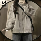 漫蔻依设计感小众休闲棒球服上衣2025春季新款百搭美式复古夹克外套女 灰色外套 L