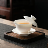 铂呐苓 功夫茶具 羊脂玉盖碗白瓷三才盖碗茶杯陶瓷茶碗带盖茶具描金茶碗 三才盖碗【陶瓷白160ml】