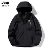 JEEP SPIRIT吉普 冲锋衣男女情侣款三合一加绒外套夹克户外防风保暖滑雪服 女黑色/单层 L