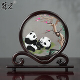 蘇宏苏绣手工刺绣双面绣蜀绣熊猫摆件伴手礼中国特色送老外工艺品 迎春梅熊猫（手工苏绣礼盒包装）
