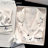 VENTION【实用礼物】真丝睡衣女春秋新款高级感樱桃家居服礼盒装送老婆 白樱桃【长袖+长裤】 L 【建议100斤-120斤】