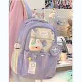 沫子可爱少女双肩包书包女韩版星星初中女生高中学生大容量高颜值背包 紫色大号【带糖果兔】