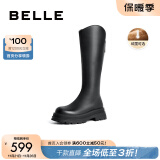 百丽（Belle）周雨彤白鹿同款显瘦小V靴长筒靴女商场同款弹力靴A1V1DDG3 黑仙草（绒里） 35