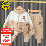 G.DUCKKIDS小黄鸭男童加绒套装秋冬装0一3岁婴儿衣服5男小童宝宝加厚两件套 白色 90 尺码1~2岁【 80-90cm】