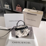 CAEISL & KCIEL小&ck2025新款女包七夕情人节礼物高级黑白印花盒子小方包女 黑白色