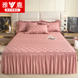 雅鹿水洗棉床裙式床单单件纯色夹棉防尘保护套床罩1.8x2米床笠罩防滑 佳人-豆沙红 180*200cm【单床裙】