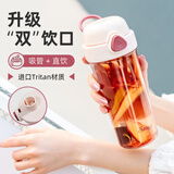 btif时尚简约大容量摇摇杯学生户外健身运动水杯男女便携塑料直饮水杯 升级饮嘴-西柚粉500ML