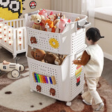 纳鸣儿童玩具收纳箱大容量宝宝毛绒玩具收纳筐家用零食玩偶积木储物箱 象牙白【实惠装】-带滑轮
