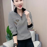 高档断码女士秋季女装洋气条纹上衣2025新款半拉链T恤衫休闲时尚 2036黑白条 2XL （建议125-135斤）