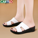 卡帝乐鳄鱼 CARTELO 坡跟松糕底外穿时尚女拖鞋 KDLDX-0595 经典白 35 