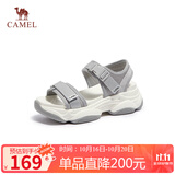 骆驼（CAMEL）动感风织带细闪车缝线魔术贴松糕底运动凉鞋 L23M504136 银/灰 37
