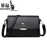 袋鼠520真皮包包女25春夏七夕牛皮斜挎包时尚软皮妈妈包中年小女包 黑色大号  送手拿包