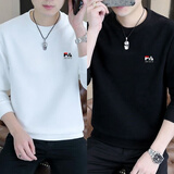 KRDUGBR卫衣男加绒加厚长袖t恤圆领秋冬季修身内搭保暖冬装男装套头衫 白+黑【不加绒】2件 2XL 【135-155斤】