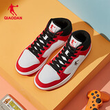 乔丹男鞋加绒高帮板鞋保暖棉鞋皮革面减震休闲运动鞋子 白色极光红 42
