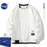 NASADKGM假两件卫衣男女秋冬季重磅长袖青少年2024新款男生圆领上衣打底衫 白色 M （建议90-110斤）