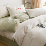 眠度床上四件套纯棉100%全棉床单被罩被套床笠单人宿舍磨毛刺绣裸睡 白绿 单件被套150x200cm