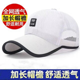 勋狸粑夏季户外遮阳网帽 男女士加长帽檐皮标棒球帽简约透气防晒帽子 白色 可调节