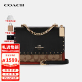 蔻驰（COACH）奢侈品女士风琴包单肩斜挎包黑拼色PVC配皮【品牌授权直供】