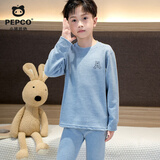 小猪班纳儿童保暖内衣秋衣秋裤套装秋冬款睡衣男女童亲肤柔软冬季家居服 【德绒羊毛蚕丝套装】浅蓝色 150 cm