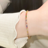 简曼（JIANMAN）多巴胺彩色锆石手链女小众设计高级感复古法式送闺蜜抽拉式手饰 金色【抽拉/卡扣随机单条装】