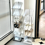 尊慕斯简易鞋架门口多层家用鞋子小型入户立式多层宿舍窄款夹缝置物架子 倾斜款鞋架-透明银【5层】