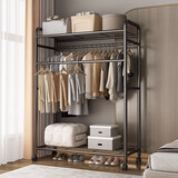 虎刻简易晾衣架落地家用卧室挂衣架室内衣架挂衣服置物架多功能衣帽架 80cm-双杆顶棚-黑