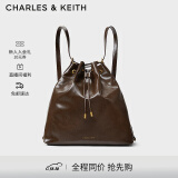 CHARLES&KEITH柔软单肩流浪包水桶包双肩包包女包女士生日礼物CK2-10151393 Dark Brown深棕色 L