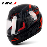 HNJ摩托车头盔男女全盔新3C国标认证四季通用越野机车A1夏季头盔 黑红脉冲（标配透明片) 均码