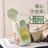 波比熊吸管玻璃水杯双层女高颜值耐高温带刻度小巧可爱便携孕妇产妇杯子 卡伦塑玻绿+杯刷贴纸吸管刷 330ml